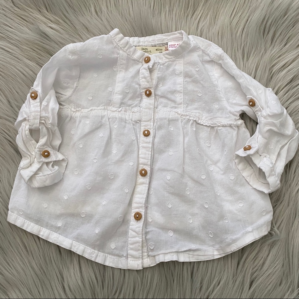 ZARA White Polka Dot Button Up 9-12 Months